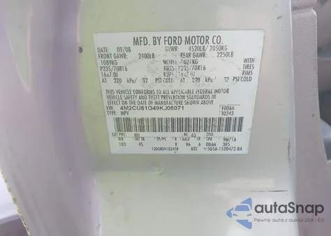 2009 Mercury Mariner V6 из США, поврежденный, VIN 4M2CU81G49KJ06071